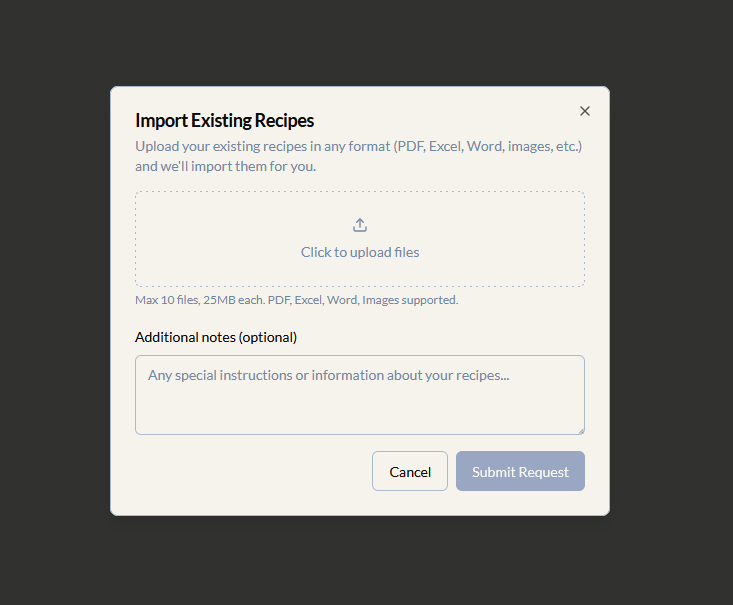 Data Migration Interface for importing sausage recipes